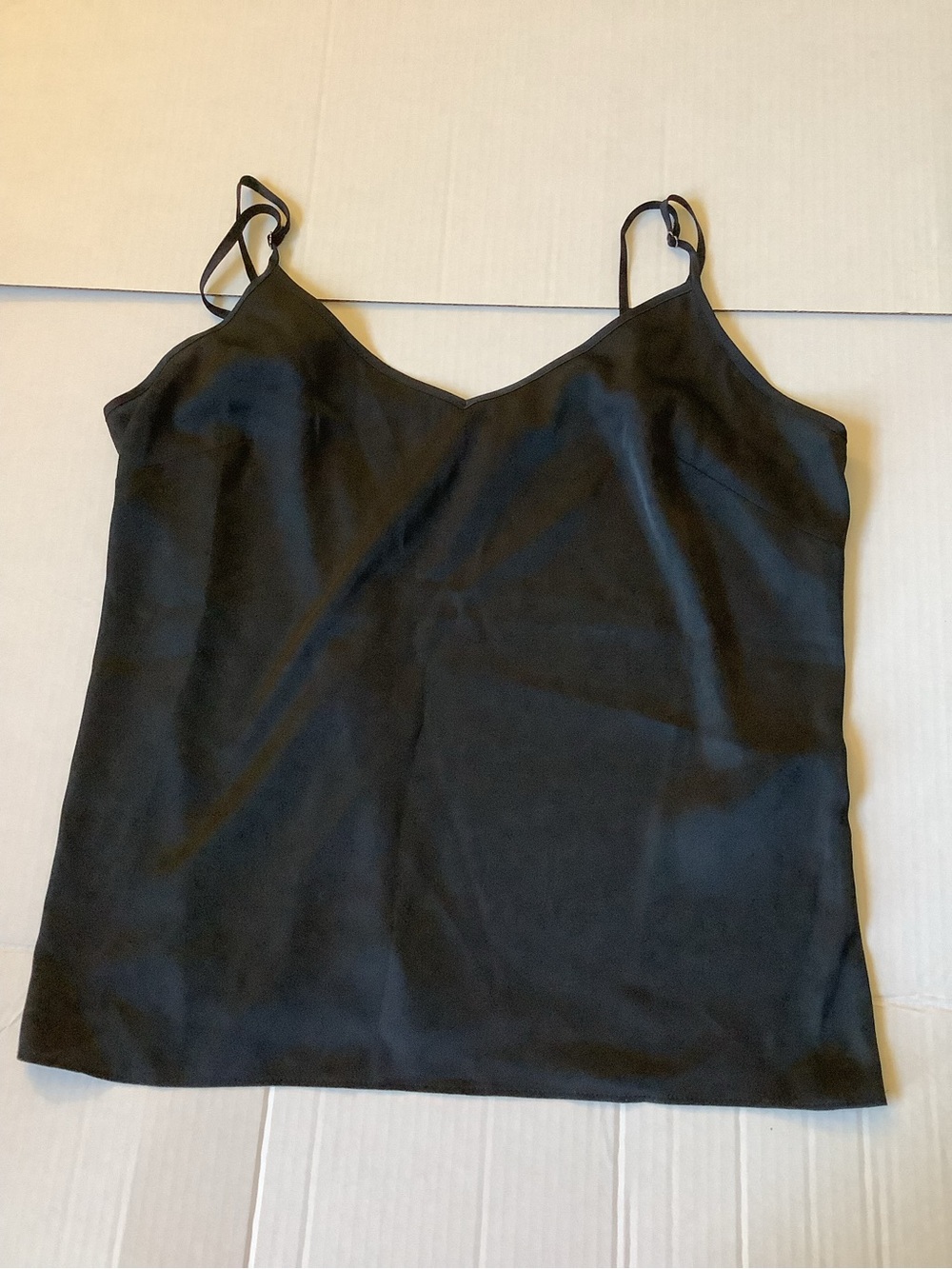 White House Black Market Black Satin V-Neck Camisole Cami Top Small WHBM